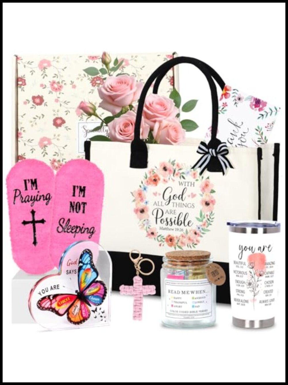 Christian Gift Set for Women Tote Bag Tumbler Bible Faith Inspirational